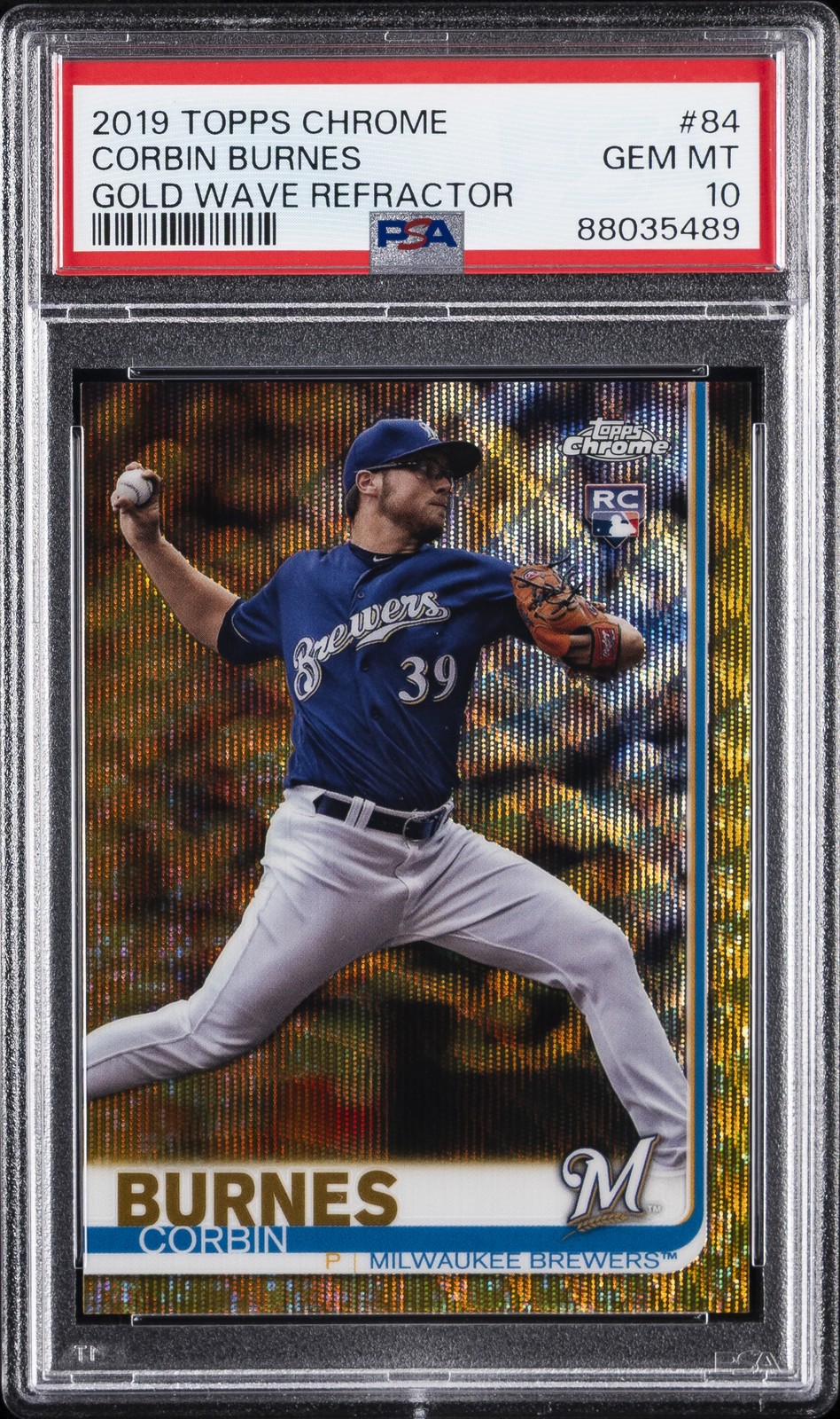 2019 TOPPS CHROME GOLD WAVE REFRACTOR #84 CORBIN BURNES ROOKIE RC 26/50 PSA 10
