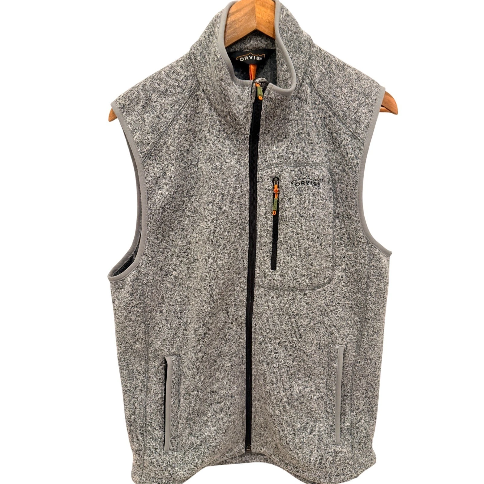 ORVIS Men's Gray Fleece Vest Full Zip Pockets Outdoor Size M