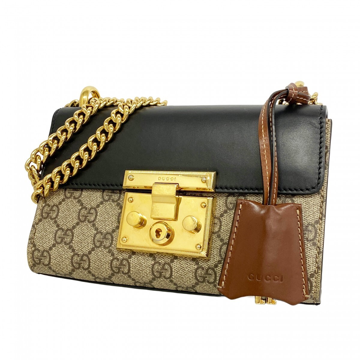 GUCCI Shoulder Bag GG Supreme 409487 PVC Black gold hardware 227941