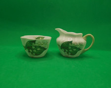 Shelley Bone China Lily of the Valley Creamer & Open Sugar Bowl Green Trim