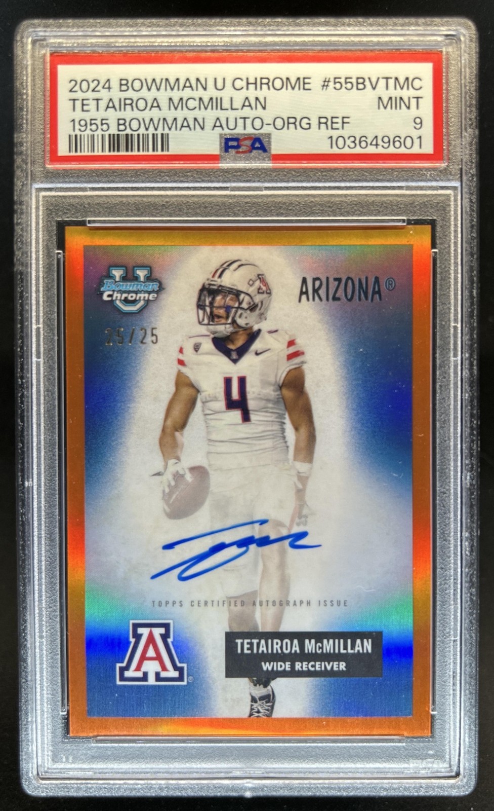 2024 Bowman Chrome U Tetairoa McMillan 1955 Auto Orange Refractor #/25 PSA 9