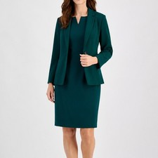 Kasper Emerald Green Suit Set Sheath Dress and Blazer Jacket Size 8 Suit Set