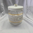 VTG 1960s 60s Pyrex Cracker Barrel Cookie Jar MCM Gold White Glass Canister Lid
