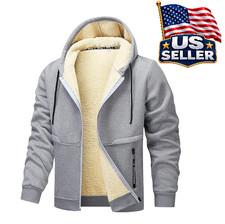 Men solid color fleece-lined and thickened winter hooded drawstring Jacket