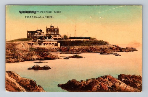 Tarjeta postal vintage de Marblehead MA-Massachusetts, Fort Sewall And Rocks