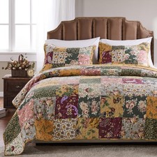 Greenland Home Antique Chic Authentic Patchwork Cotton Quilt Set, Natural, 3-Pie