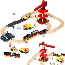 58-Piece Wooden Train Track Lot Railway Set Thomas The Train Brio Accessories