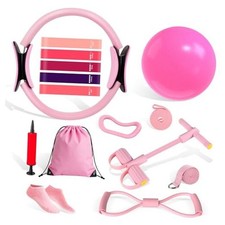 Pilates Kit for Women, 15-Piece Ultimate Pilates Set with Pink Pilates Ring,