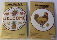 Needlecraft WONDERART 7" Folk Art Counted CrossStitch Hoop Kit Welcome/Chicken