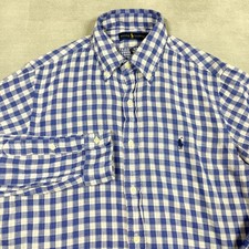 Polo Ralph Lauren Shirt Men's Medium Blue Gingham Check Pony Long Sleeve
