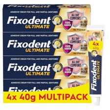 Fixodent Ultimate Denture Adhesive, Flavour Free 40g (Pack of 4)