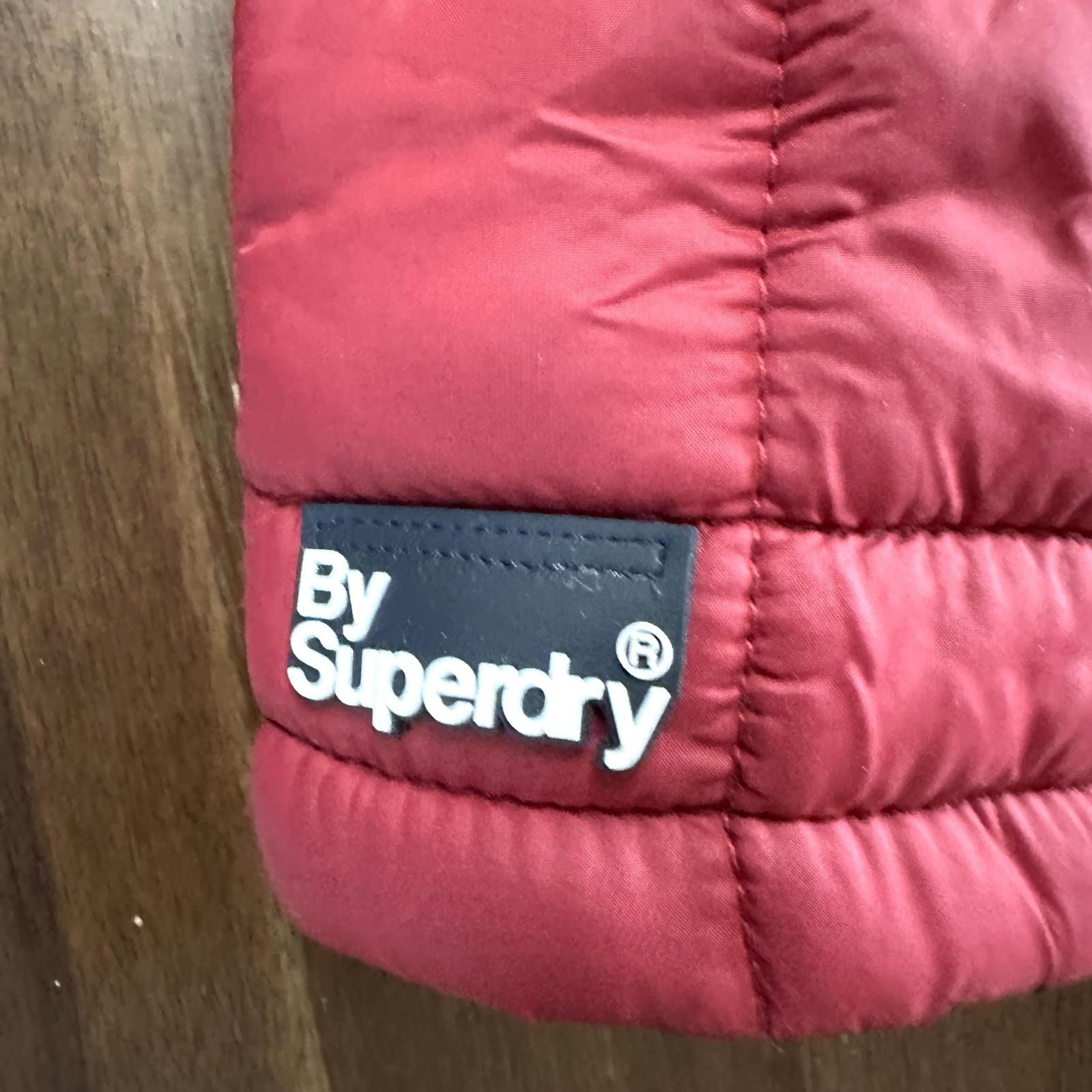 Superdry Jacket Mens Large Red Fuji Hooded Quilted Puffer Full Zip Insulated