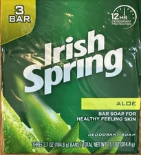 Irish Spring Deodorant ALOE Bar Soap - 3 Pack! ORIGINAL ALOE! 3.7 Oz Each