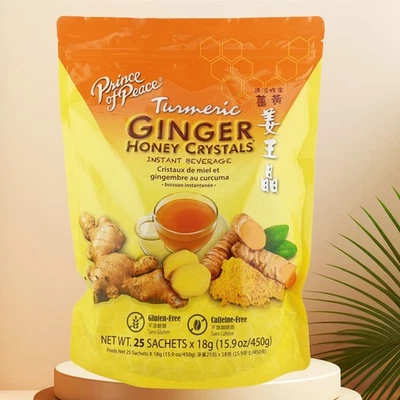 Turmeric Ginger Tea Instant Ginger Honey Crystals, 25 Sachets -Prince of Peace