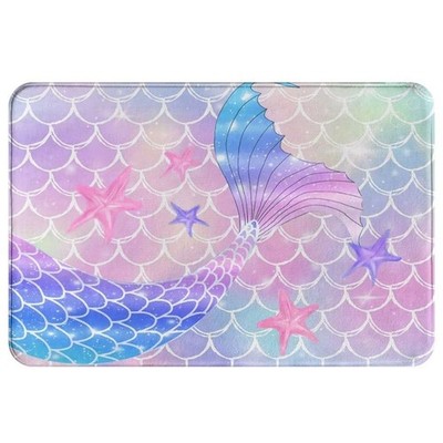 Pink Mermaid Bathroom Rug Decor for Girls,Cute Funny Ocean Mermaid Scales Tai...