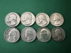 Lot of 8 90% Silver Washington Quarters P D S Ranging 1944 to 1949 Circulated