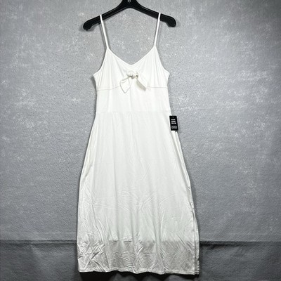 Express Dress Womens M Midi Slip Cream Damask Adjustable Straps Slits NWT