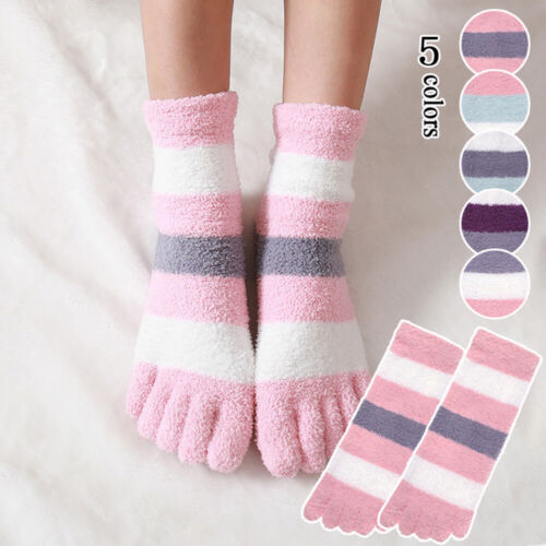 3/2 Stück Dicke Warme Fünf-Finger-Socken Schlafsocken Plüsch-Korallen-Fleece- } - Bild 1 von 17