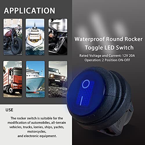 4Pcs Waterproof Rocker Toggle Switch 3pin 12V 20A ON/Off Blue LED ...
