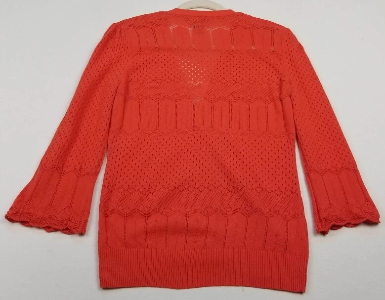 Cárdigan Suéter Peck & Peck Mujer Mediano Naranja Manga 3/4 Cuello en V Elastizado Transparente Foto 3 de 4