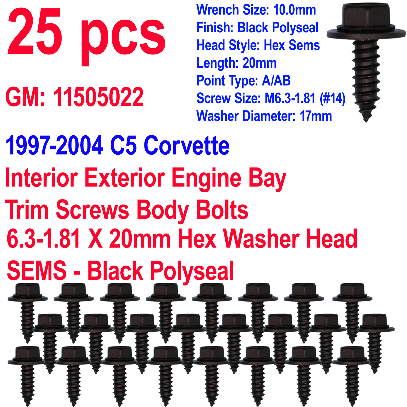 1997-2004 C5 Corvette Interior Exterior Engine Bay Trim Screws Body Bolt GM 25pc