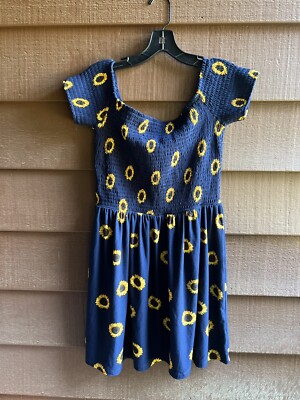 sunflower dress blue Womens Boutique Sleeveless Blue Sunflower Dress