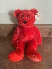 Ty Beanie Buddy Sizzle The Bear with Red Ribbon 14" 35cm MWMT Great Valentine