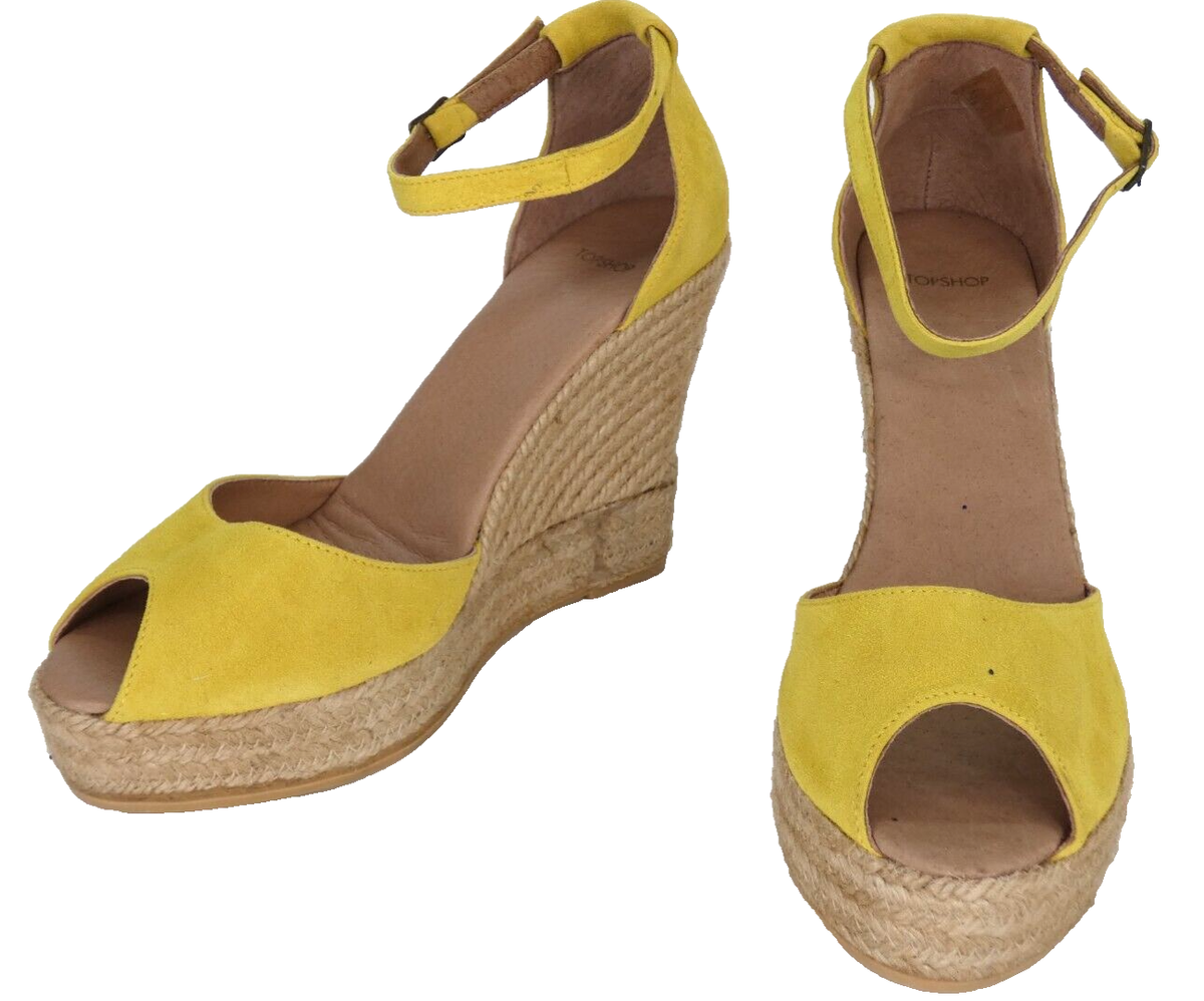 Topshop Espadrille Wedge Sandals Yellow Platform Heels Bohemian
