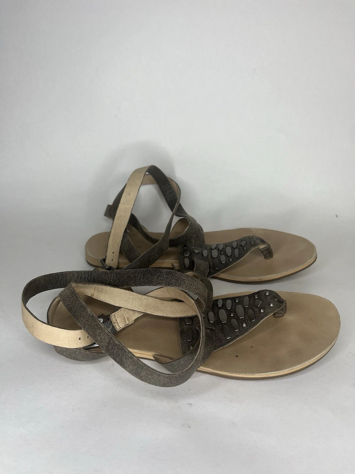 Sandali piatti Koolaburra di ugg in pelle grigia gladiatore taglia 8