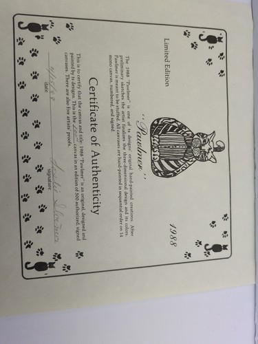 *Needlepoint hand painted canvas - TS 3-D Cat, Authenticity Cert. 1988 "Pawlmer" - Picture 12 of 13
