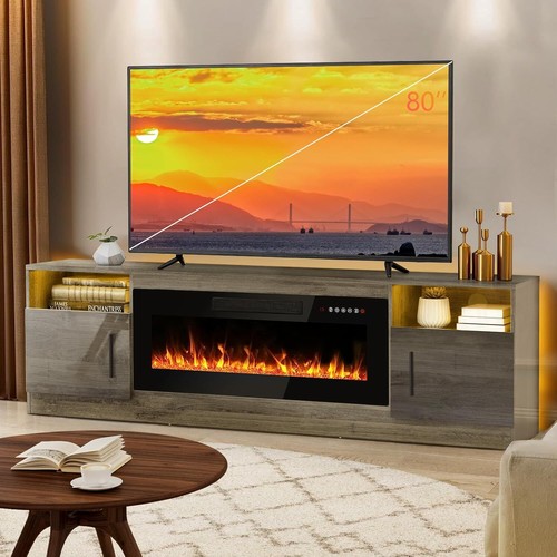 Fireplace TV Stand Entertainment Center Modern Wood Media TV Console storage 70" - Picture 5 of 37