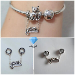 1pcs Sleeping cat European Charm Beads Fit 925 silver Bracelet Necklace Chain