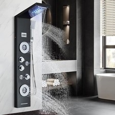 Shower Panel Tower System LED Rainfall Waterfall Shower Head w/ Body Massage Jet