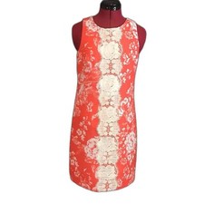 Vince Camuto Sheath Dress Women's Size 4 Orange Floral Lace Accents Sleeveless