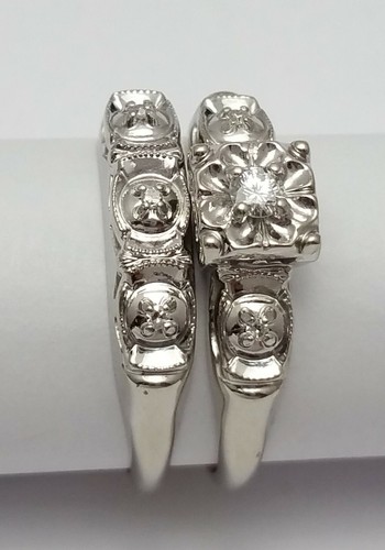 Elegant 14K Karat Solid White Gold Ladies Wedding Set Ring With Diamonds - Picture 5 of 12