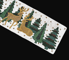X-mass Tree Table Runner Reindeer Beads Table Runner Christmas Tableware 13X36In