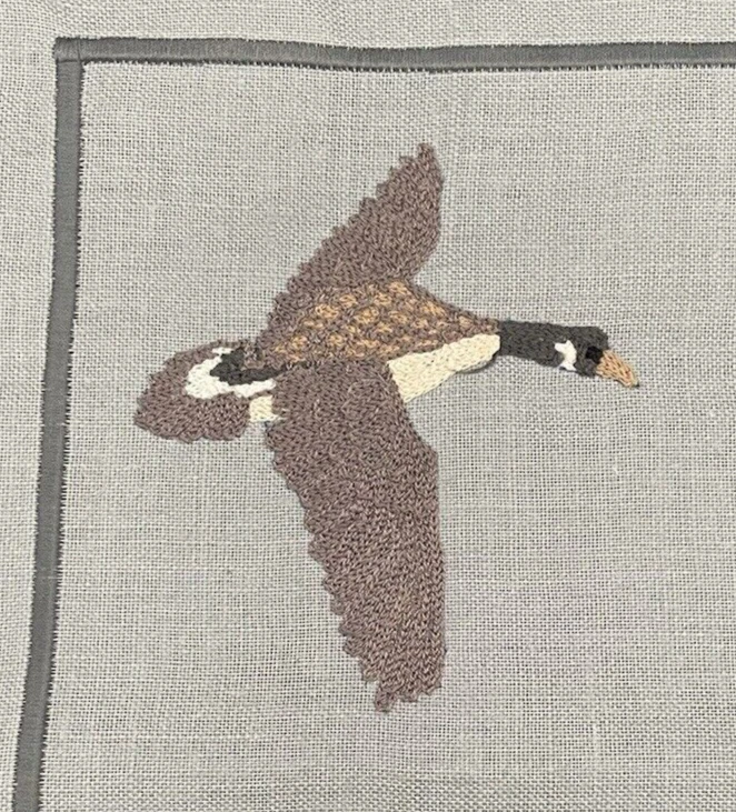 Blue-Gray Linen 17x13 Placemats Machine Stitched Embroidered Canadian Goose - Image 4 of 4