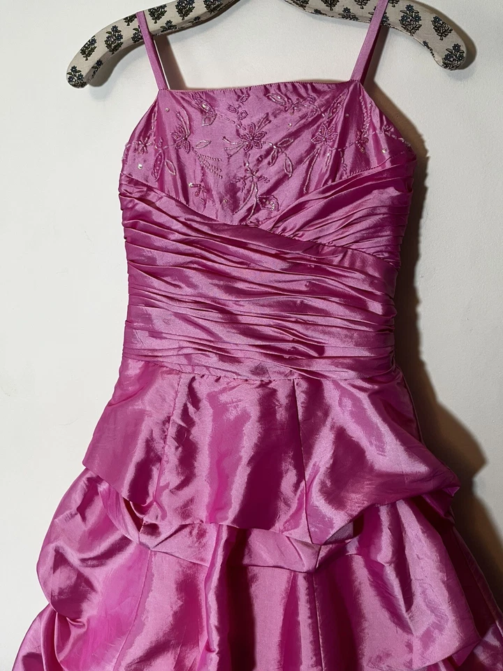 TIP TOP USA Carnation Pink Beaded Corset Princess Party Dress Kids Girls Size 12 - Image 2 of 4