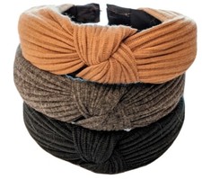 3 small Twist Rockabilly Headbands lot Gray Black Beige Ribbed Jersey Knit