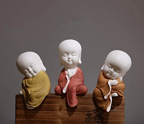 Estátua de Buda fofa de cerâmica branca 3,9 pol. estatueta monge artesanato criativo bebê - Imagem 4 de 4