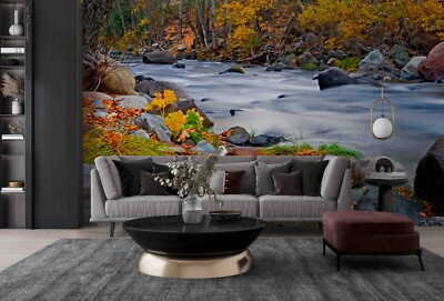 3D Autumn Forest River Wallpaper Wall Mural Removable Self-adhesive 4 ...