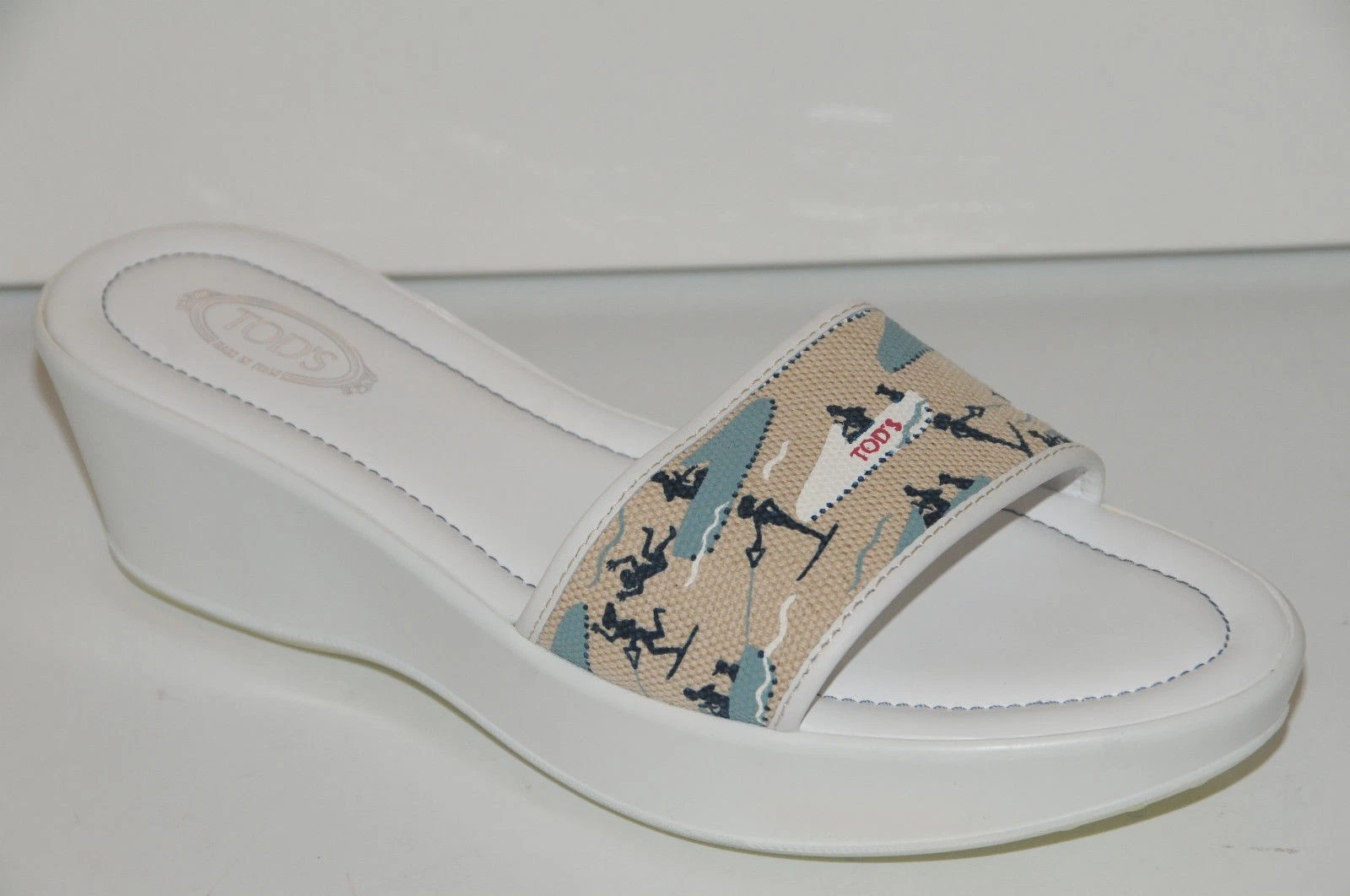 TOD’S Nuovo Tod's Tods Bianco Blu Beige Miami Sandali Fermacapelli Scarpe Ciabatte 10