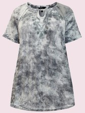 SONDERANGEBOT Ulla Popken GRAU Mix EMBR'D Kurzarm Top Gr. UK 24/26 & 32/34