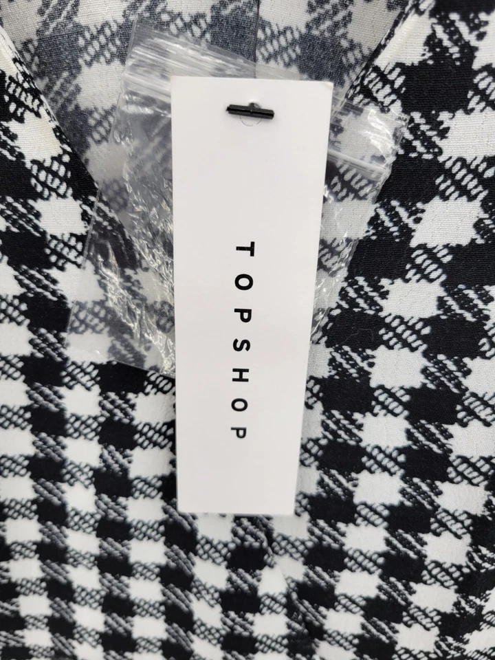 Blusa Topshop Mujer EE. UU. 4 Negra Blanca Pata de Gallo Lazo Atrás Manga 3/4 Boho Foto 4 de 4