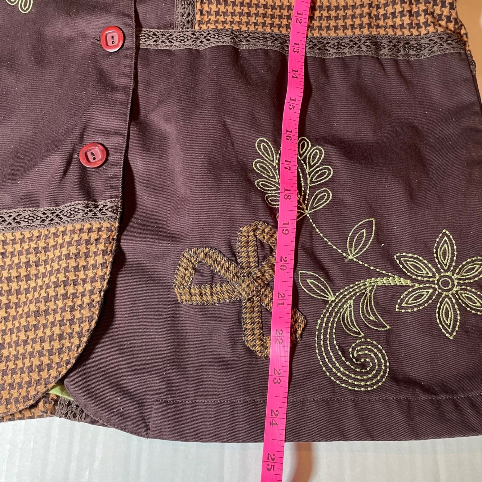 Bechamel Brown Houndstooth Patchwork Embroidered … - image 6