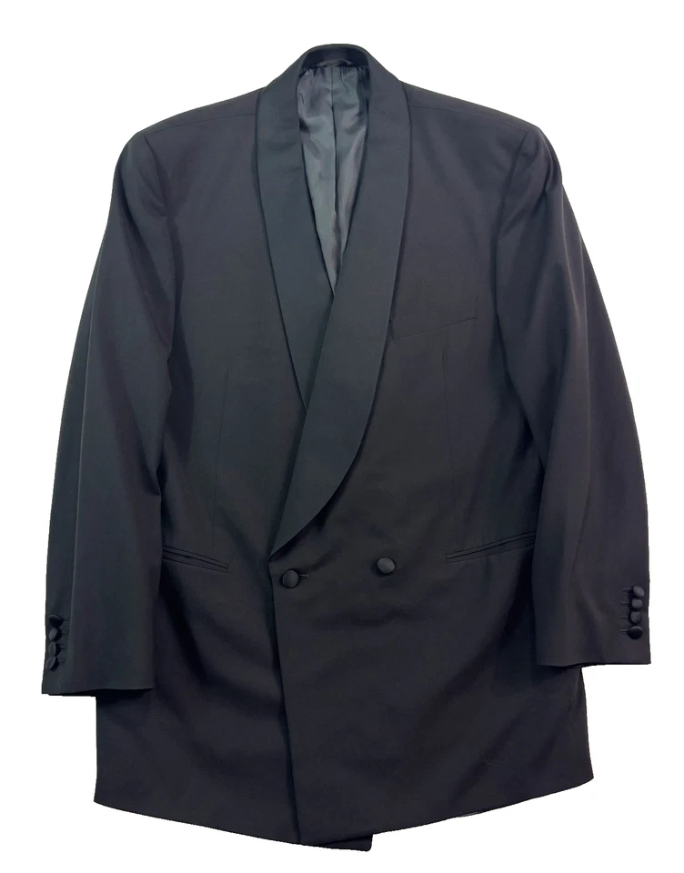 Terno calça smoking Samuelsohn 46L 38x34 2 peças sob medida preto xale colarinho lã cetim - Imagem 2 de 4