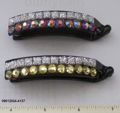 CLOSEOUT 5+3 NEW BLACK COLOR PLASTIC HAIR CLIP / COMB / MULTI COLOR STONE / DOME
