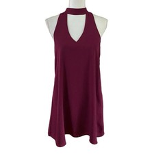 Lulus Size M Groove Thing Halter Mini Swing Dress Maroon Keyhole
