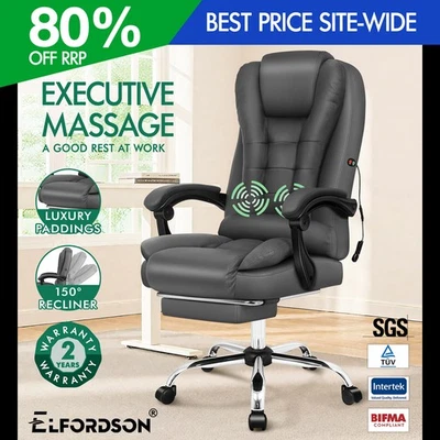 ELFORDSON Office Chair Massage Padded Recliner Swivel Footrest Computer Gaming