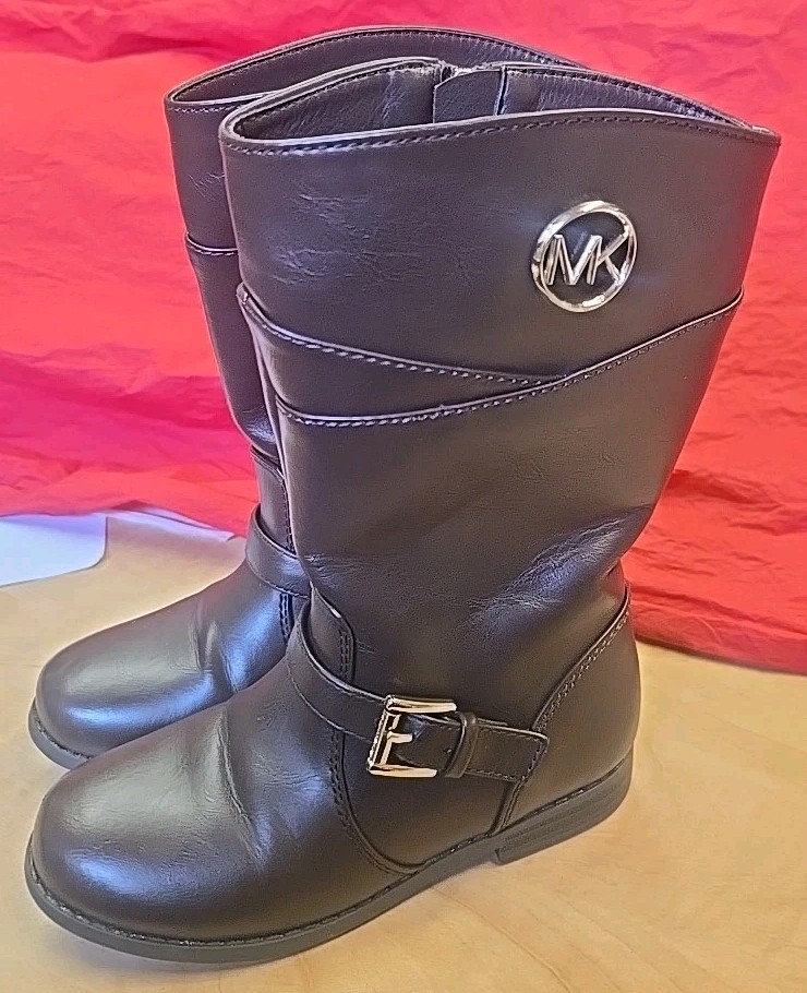 Michael Kors Girl's Emma Blaire Gold Buckle Brown Riding Tall Boots Sz 10
